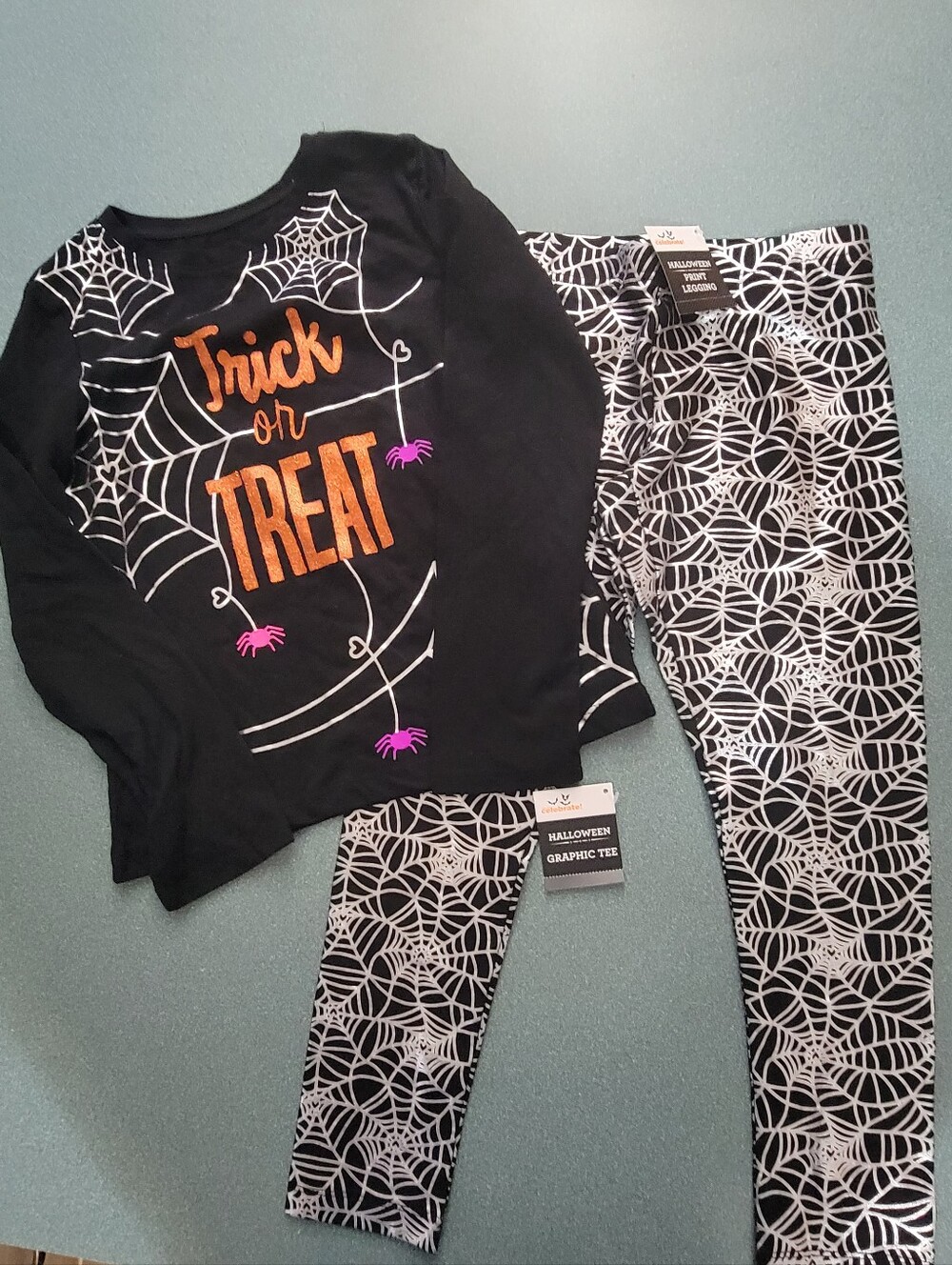NWT Girls Halloween Trick or Treat Spiderweb Outfit Set Size 7-8